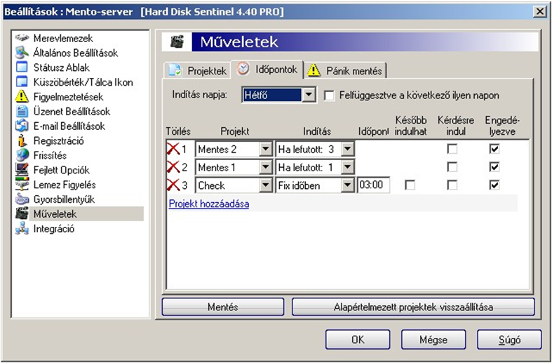 Sorba �ll�t�s (a HDS Check ut�lagos be�ll�t�s�val)